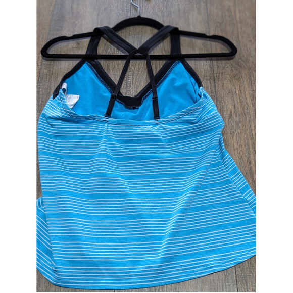 Nike Tank Top Womens Large Blue Striped Sleeveless Halter Performance - Picture 2 of 9